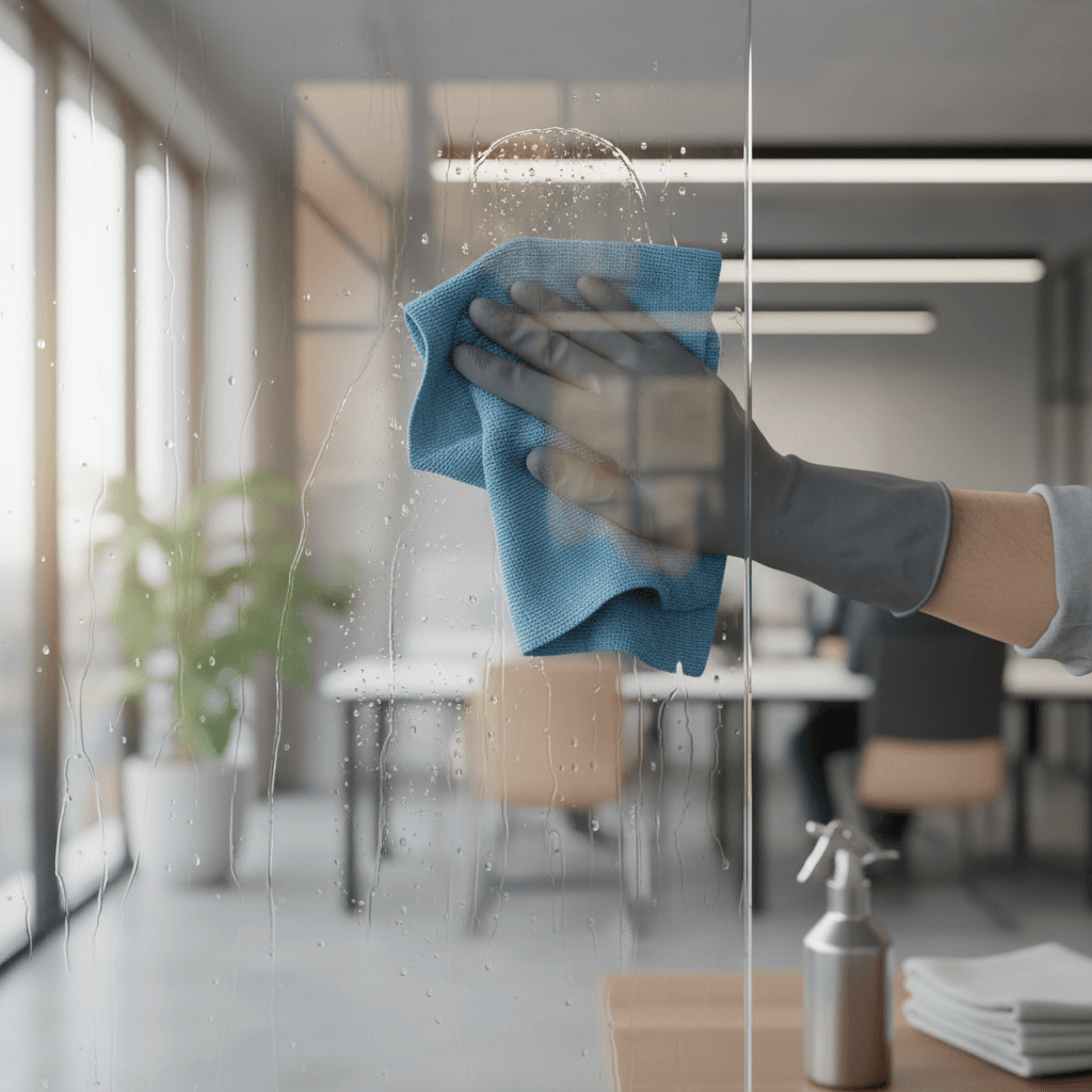Bank floor being buffed and cleaned with professional equipment