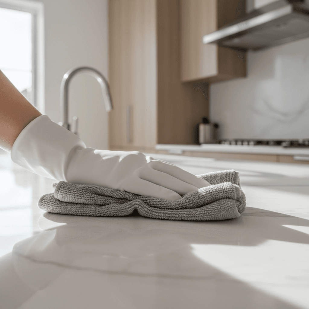 Close-up of specialist treating premium surface